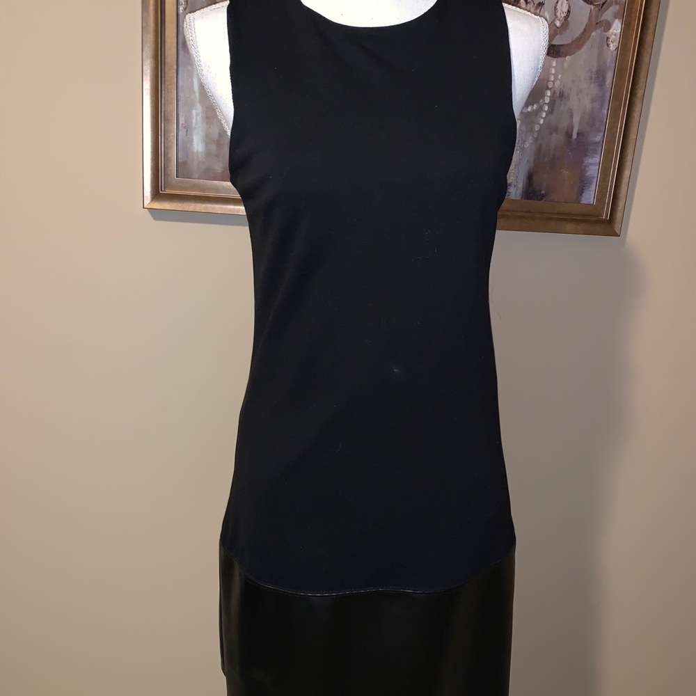 Faux leather (part) sleeveless dress.